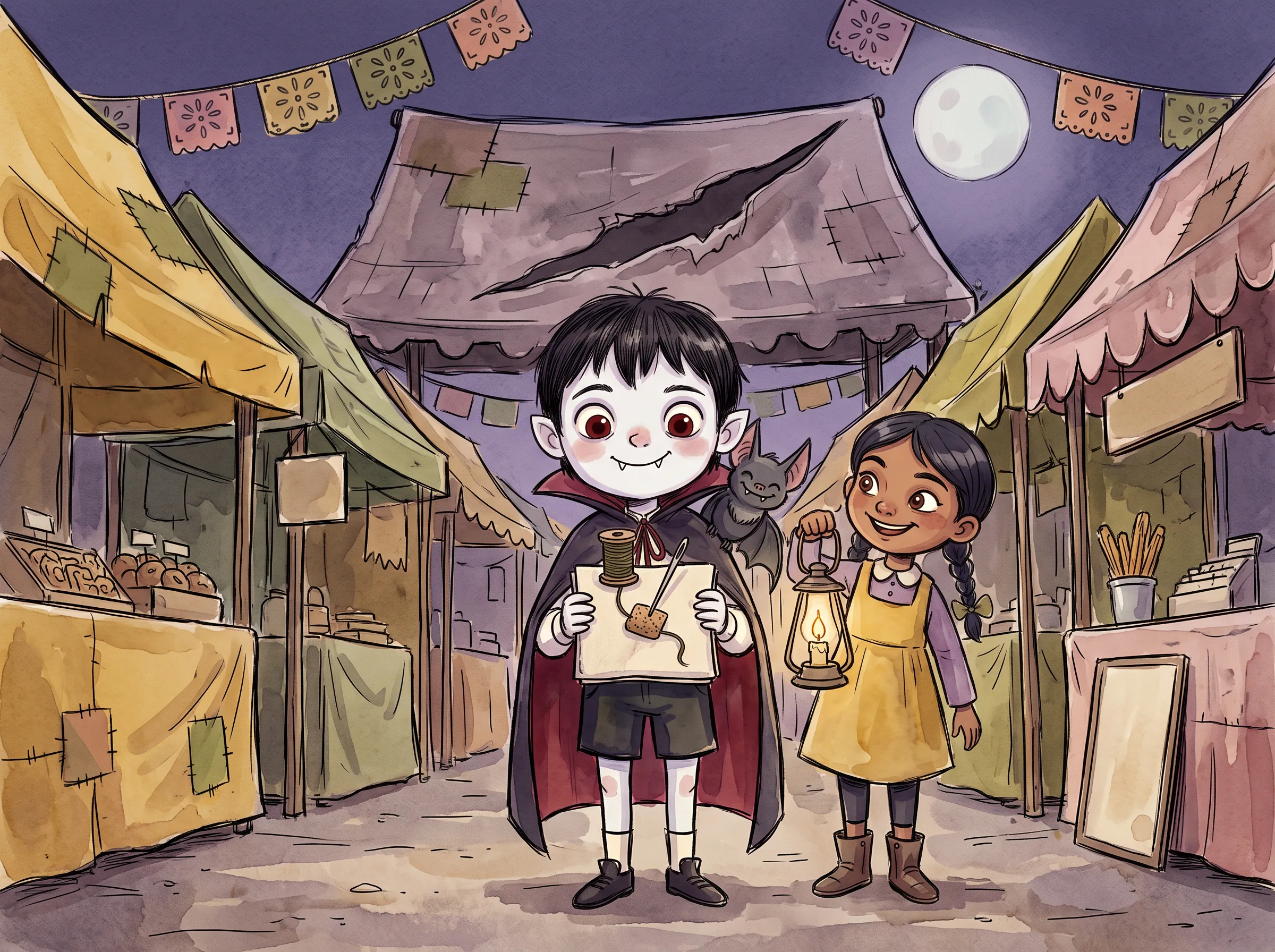 Vlad and Lila at the night market, choosing to repair instead of replace.