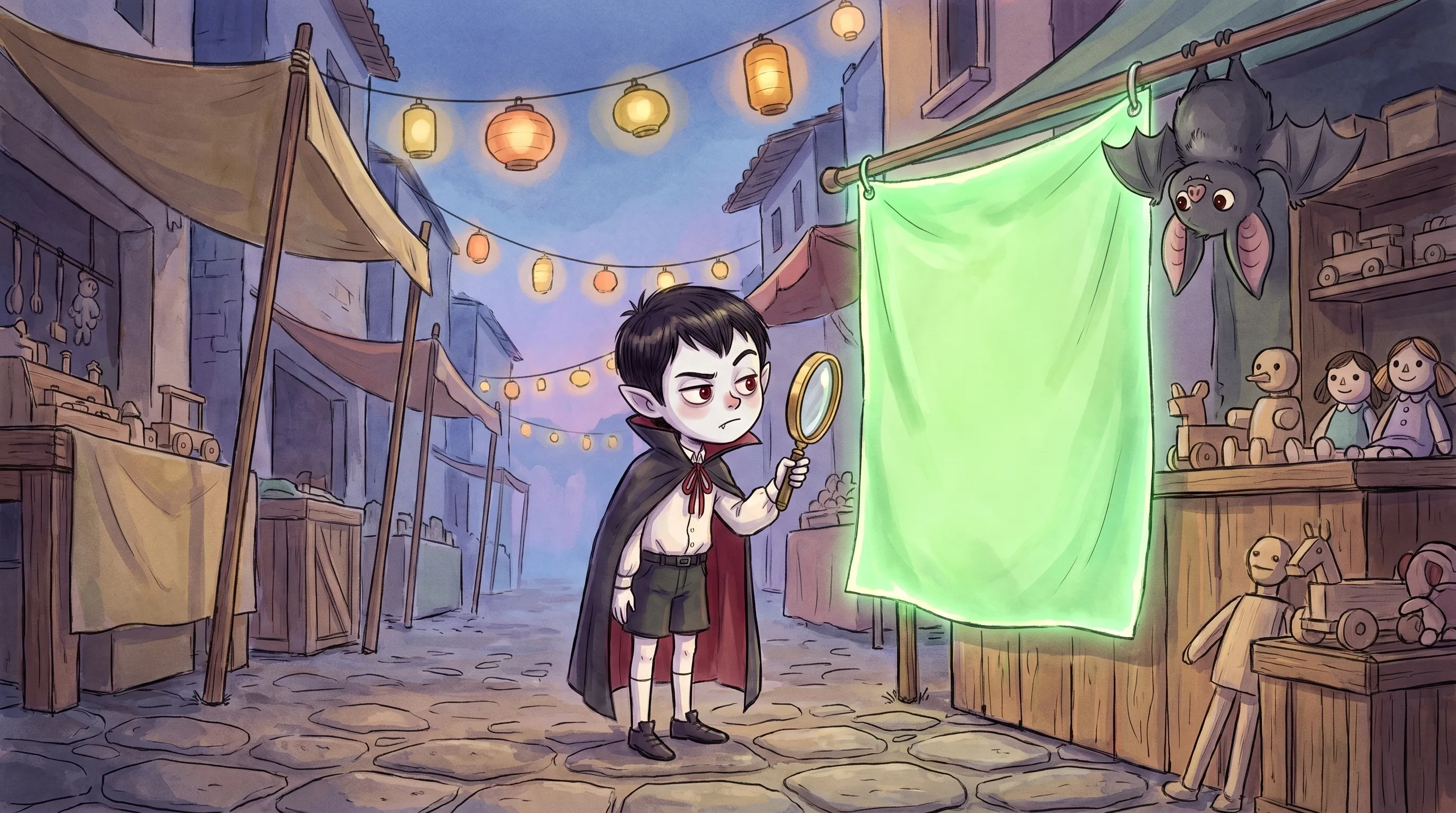 Vlad examines a suspiciously glowing advertisement with his magnifying glass.